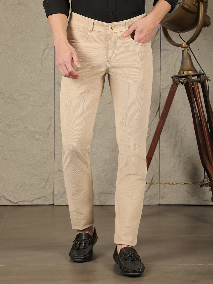 cobb beige ultra fit casual corduroy trouser