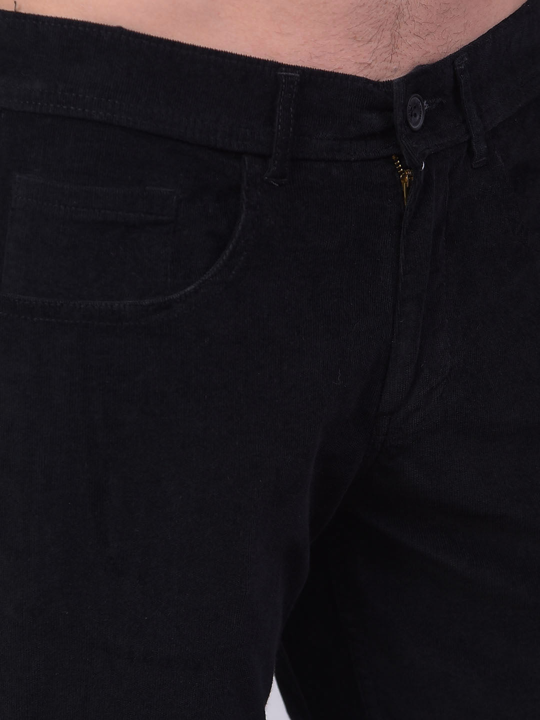 cobb black straight-fit casual corduroy trouser