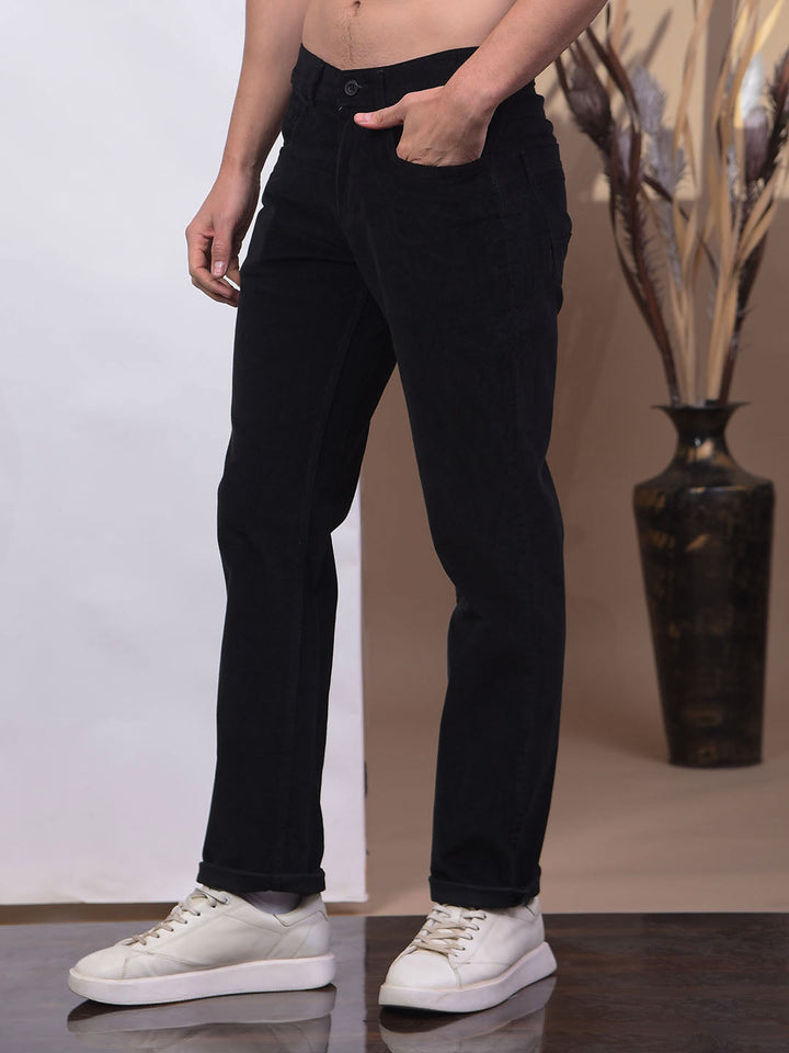 cobb black straight-fit casual corduroy trouser