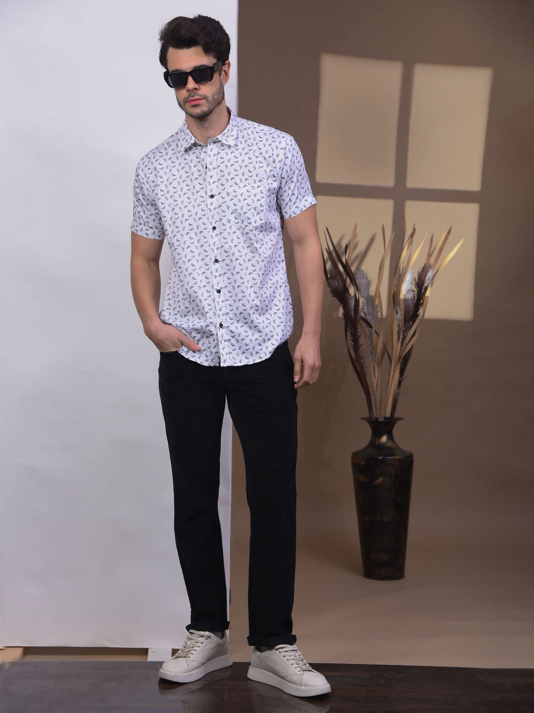 cobb black straight-fit casual corduroy trouser
