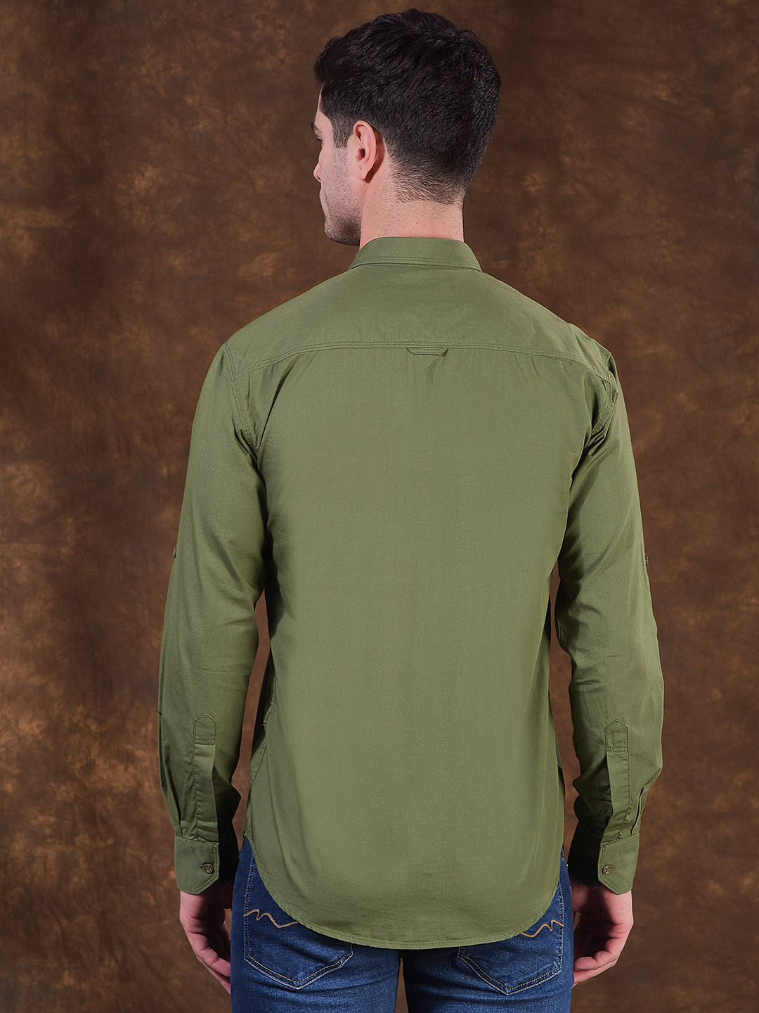 donlay dark green solid slim-fit casual shirt
