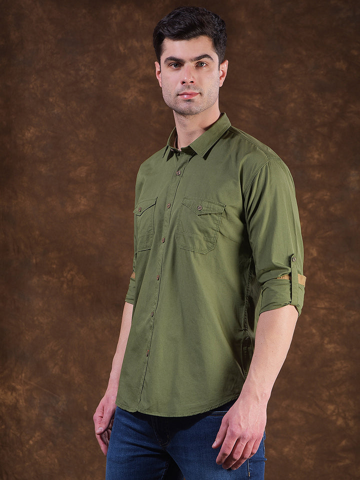 donlay dark green solid slim-fit casual shirt