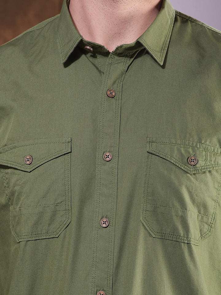 DONLAY DARK GREEN SOLID SLIM-FIT CASUAL SHIRT