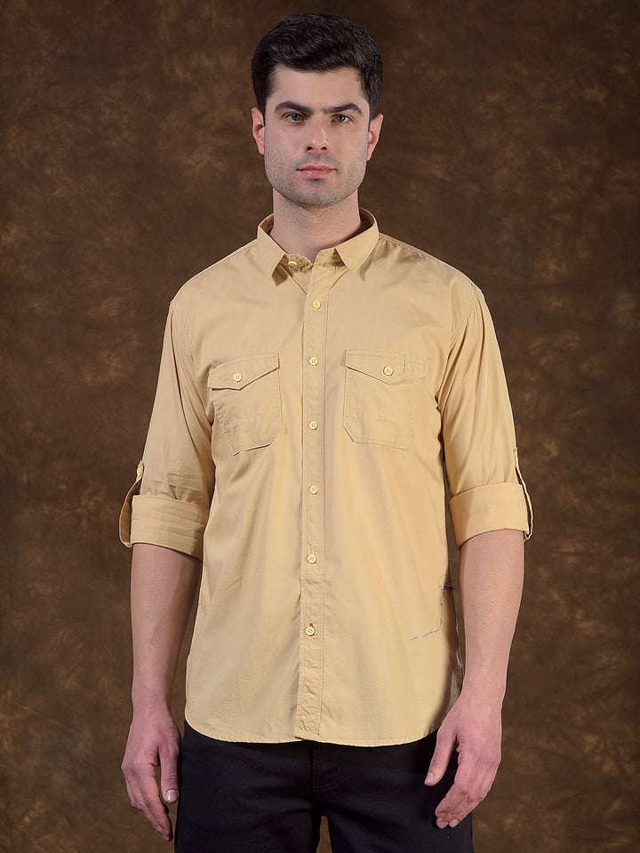 donlay beige solid slim-fit casual shirt