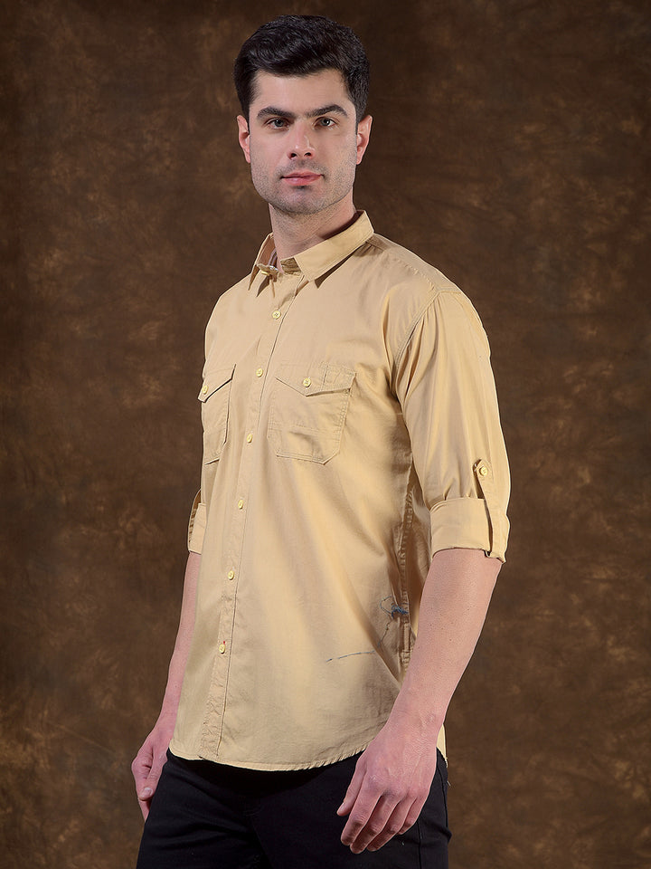 donlay beige solid slim-fit casual shirt
