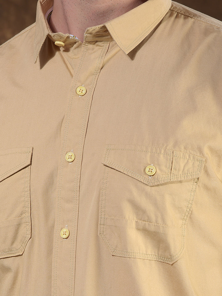 DONLAY BEIGE SOLID SLIM-FIT CASUAL SHIRT