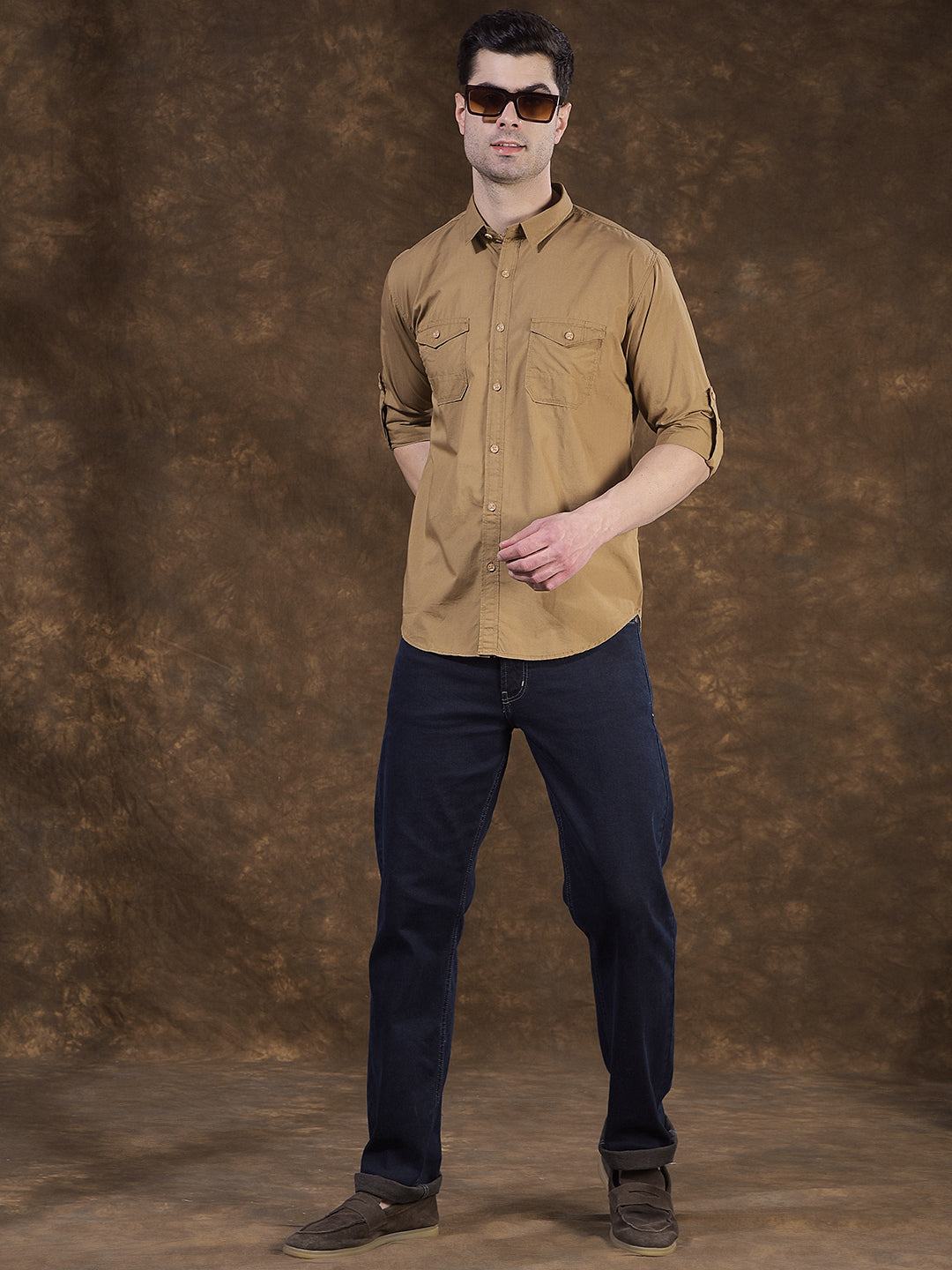 DONLAY KHAKI SOLID SLIM-FIT CASUAL SHIRT