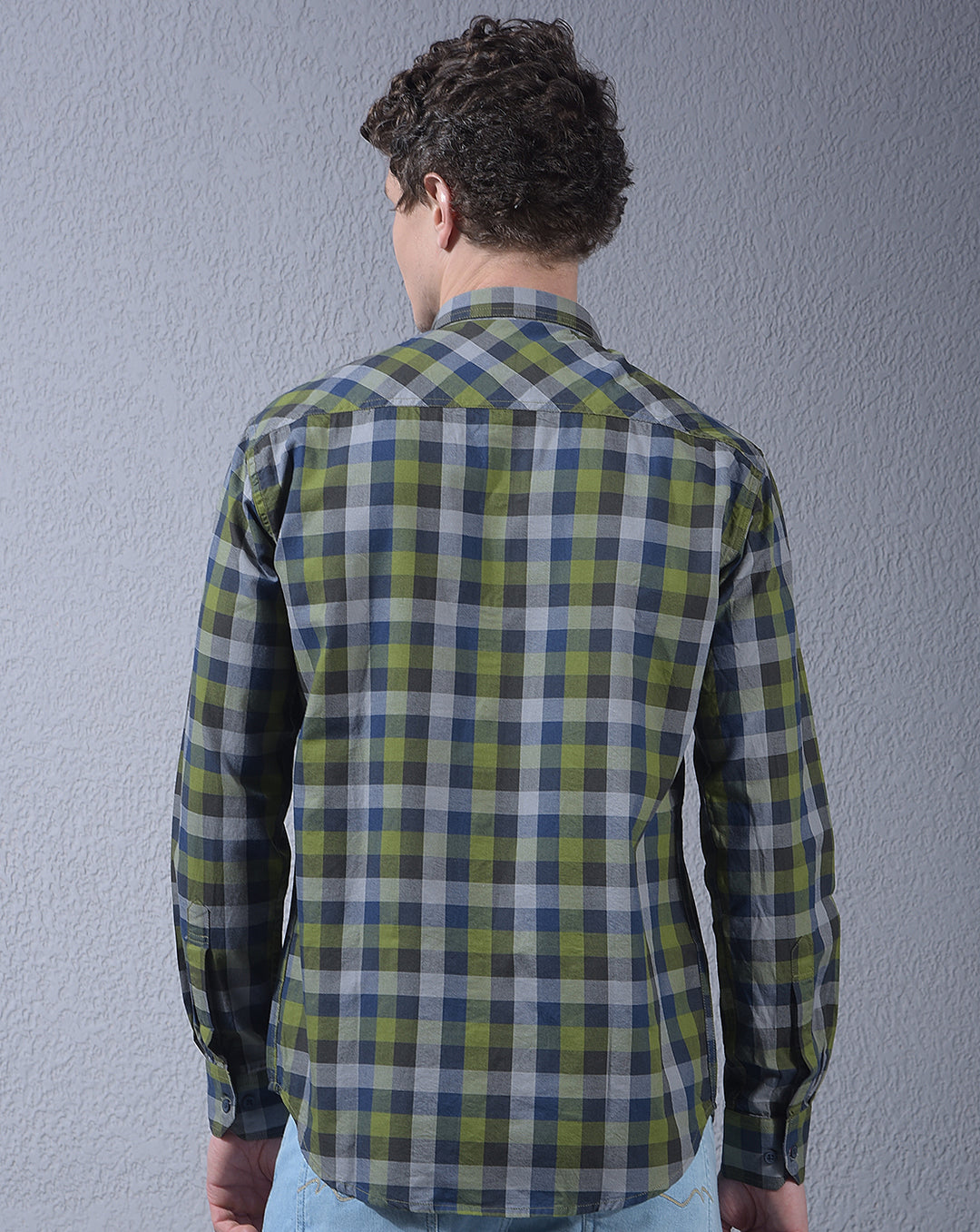 donlay men's green checked slim-fit casual shirt