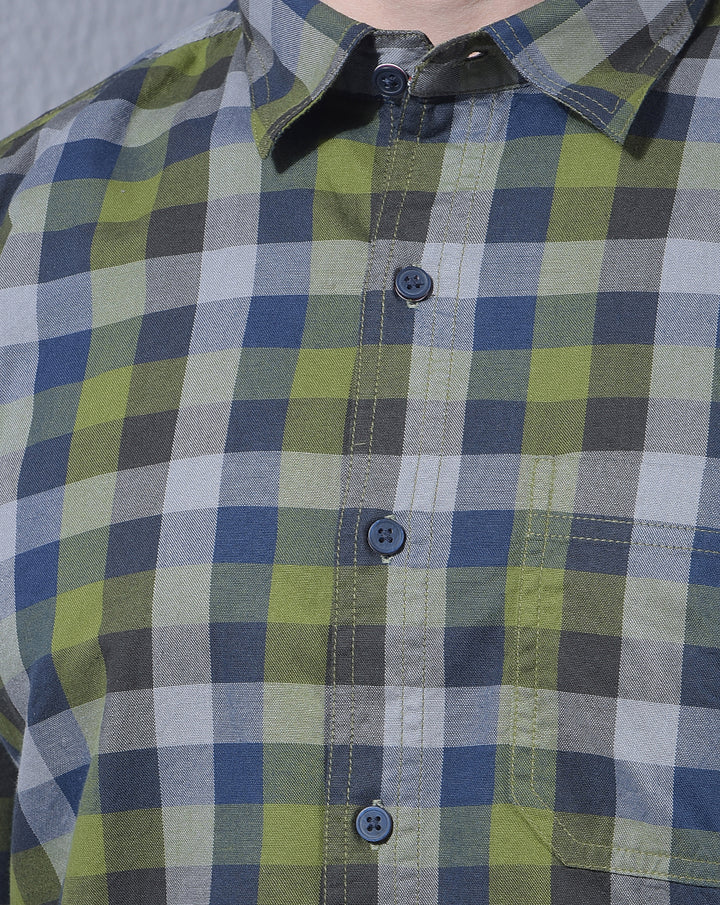 DONLAY MEN'S GREEN CHECKED SLIM-FIT CASUAL SHIRT