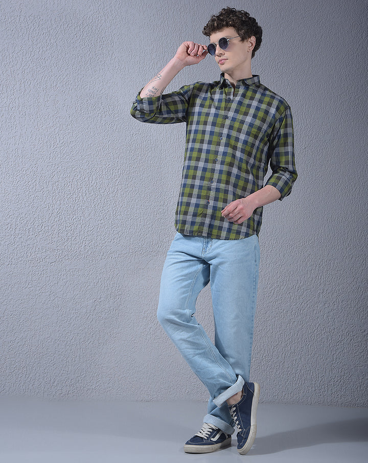 DONLAY MEN'S GREEN CHECKED SLIM-FIT CASUAL SHIRT