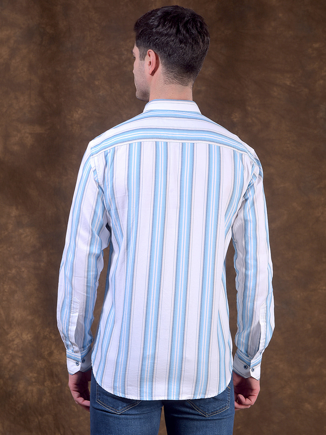 donlay white & blue striped slim-fit casual shirt