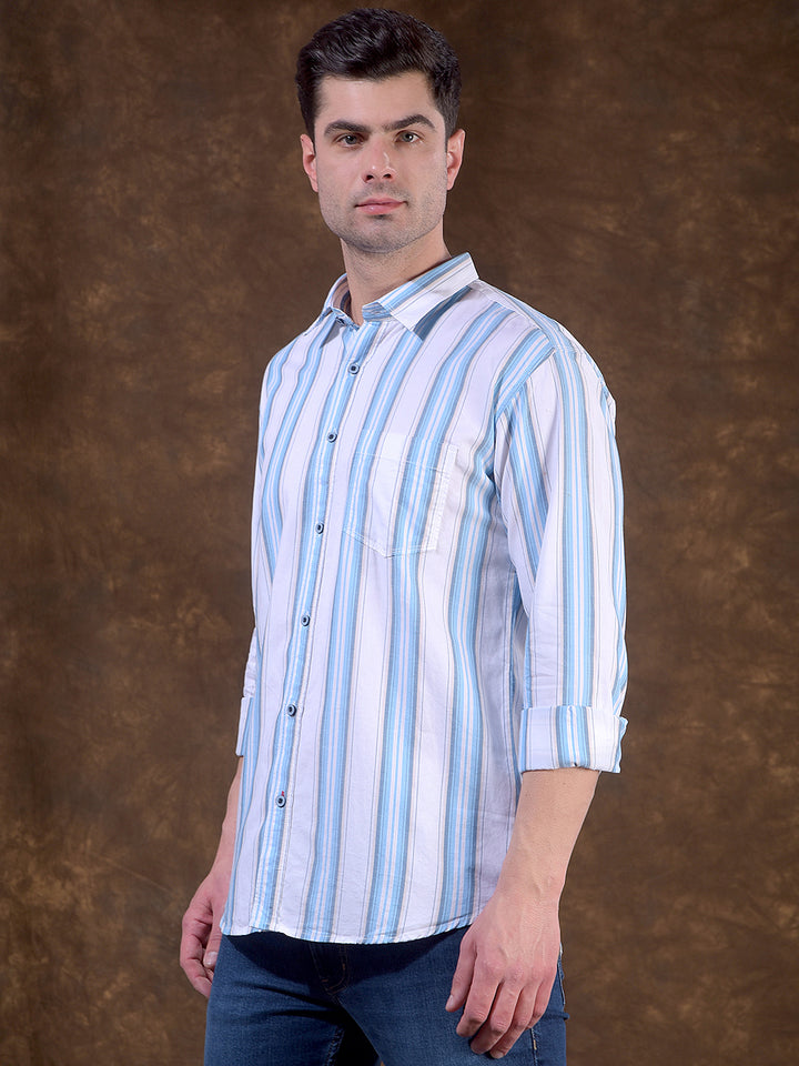 donlay white & blue striped slim-fit casual shirt