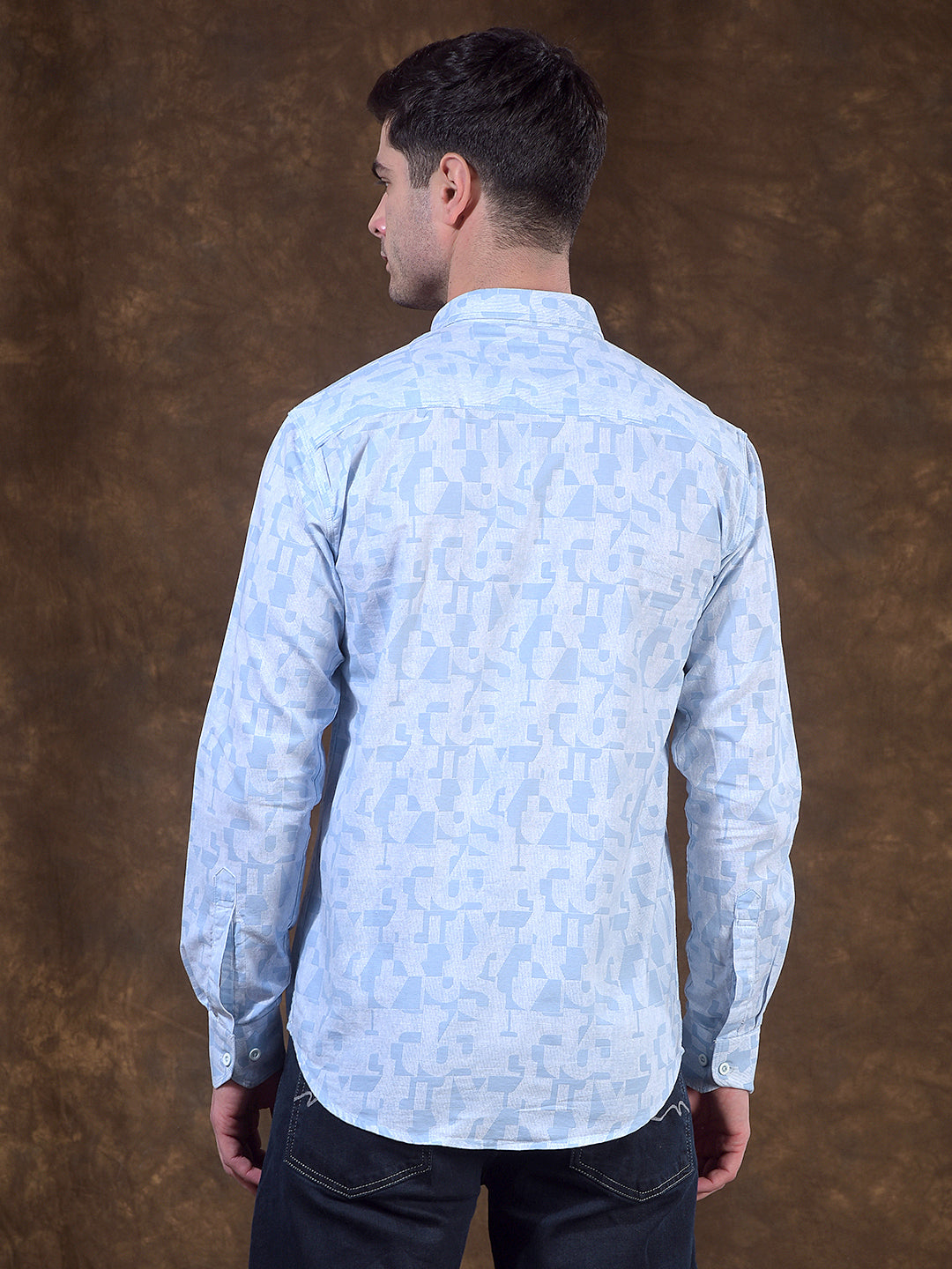 donlay sky blue printed slim-fit casual shirt