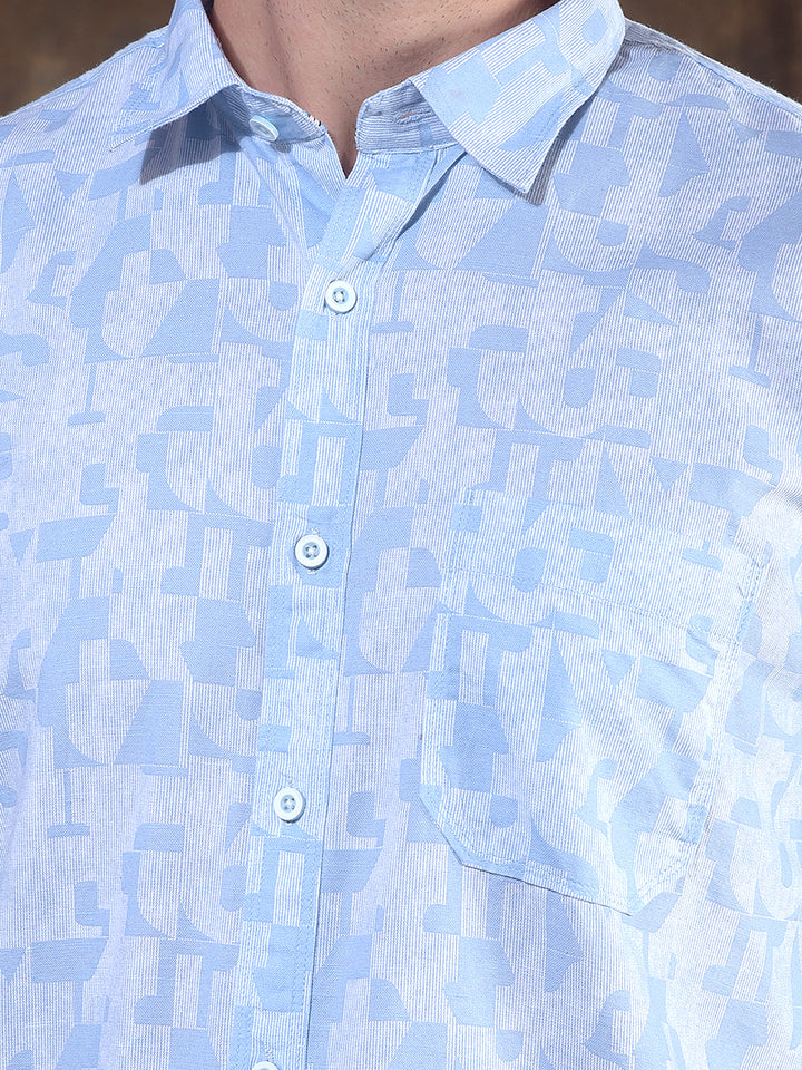 DONLAY SKY BLUE PRINTED SLIM-FIT CASUAL SHIRT