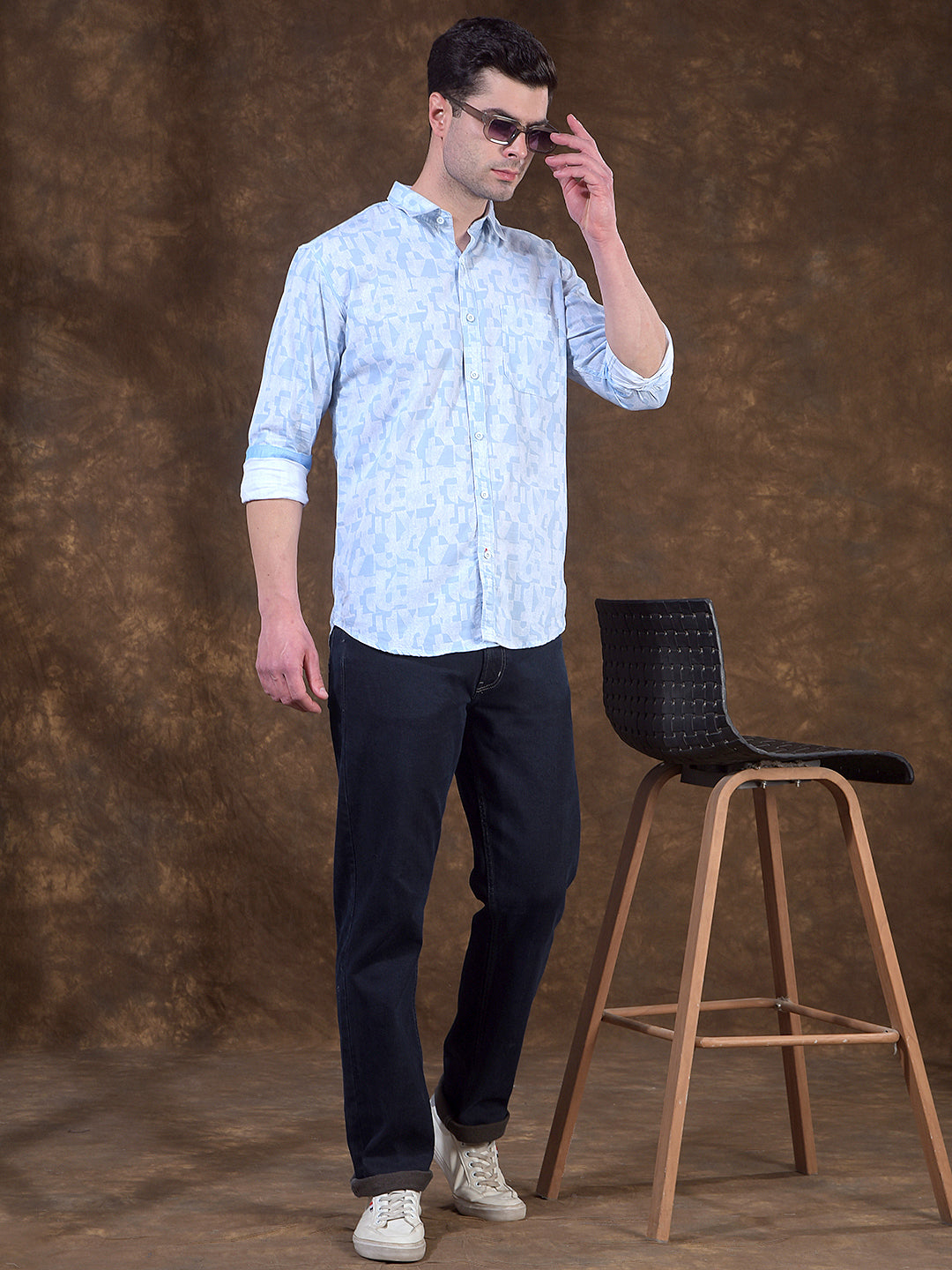 DONLAY SKY BLUE PRINTED SLIM-FIT CASUAL SHIRT