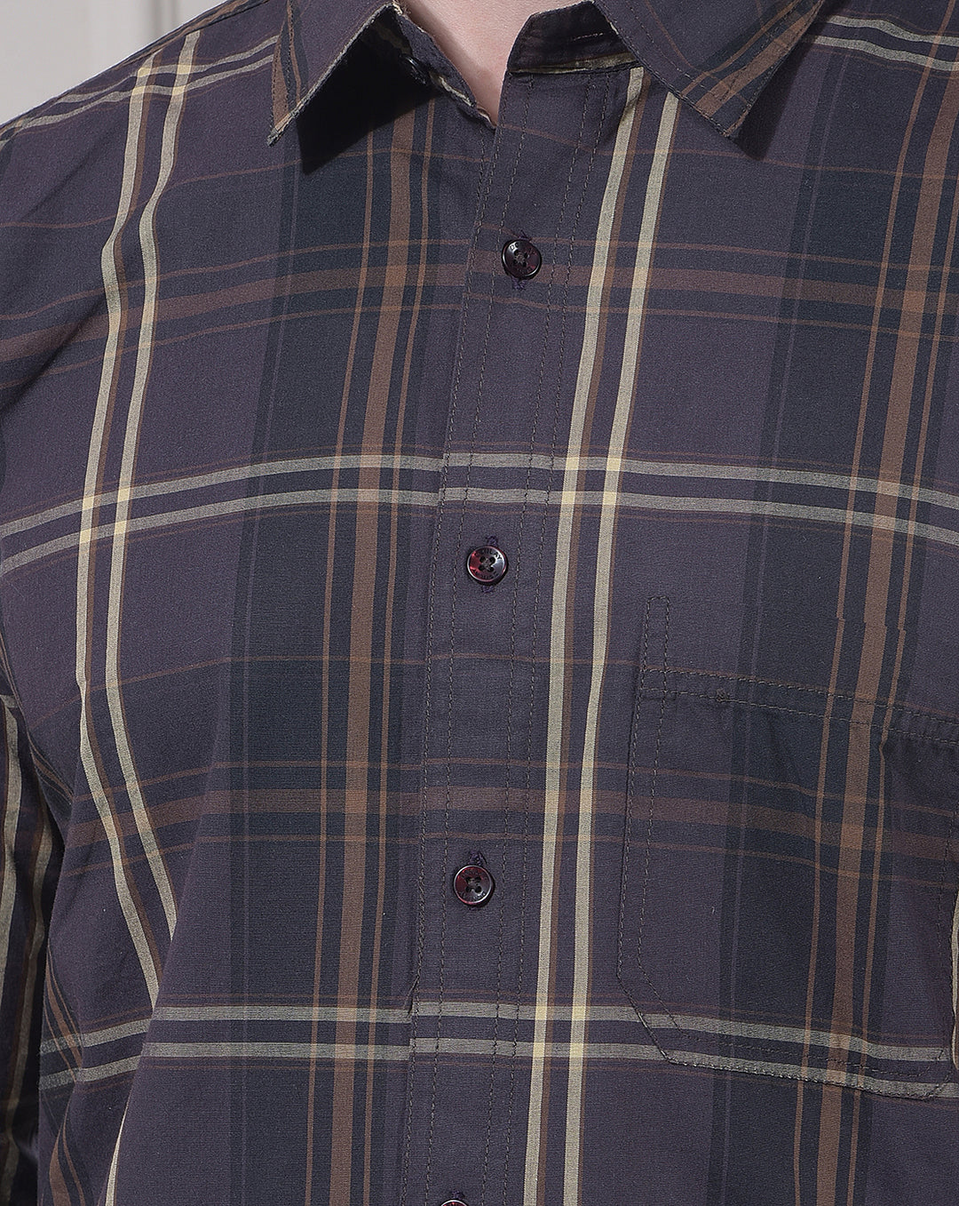 DONLAY BROWN CHECKED SLIM-FIT CASUAL SHIRT