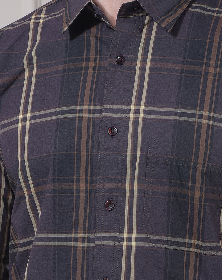 DONLAY BROWN CHECKED SLIM-FIT CASUAL SHIRT