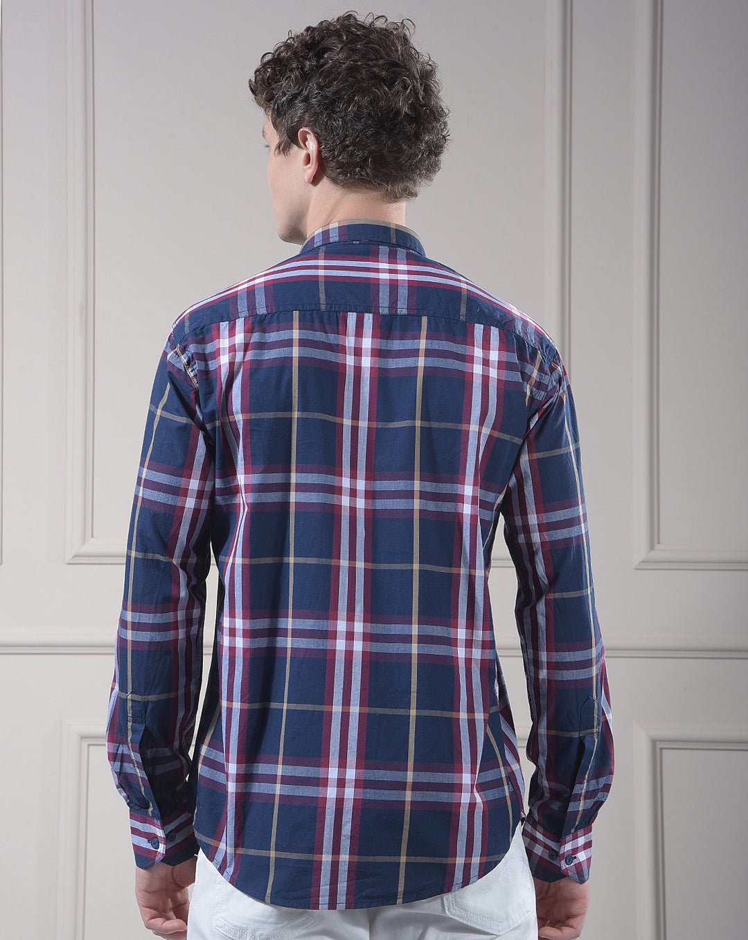 donlay men's blue checked slim-fit casual shirt