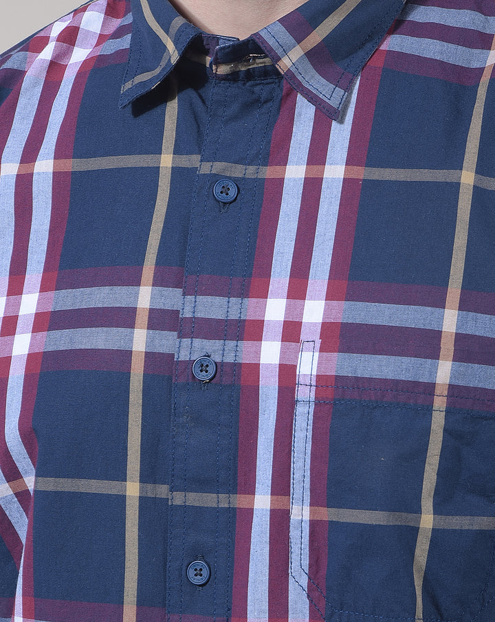 DONLAY MEN'S BLUE CHECKED SLIM-FIT CASUAL SHIRT