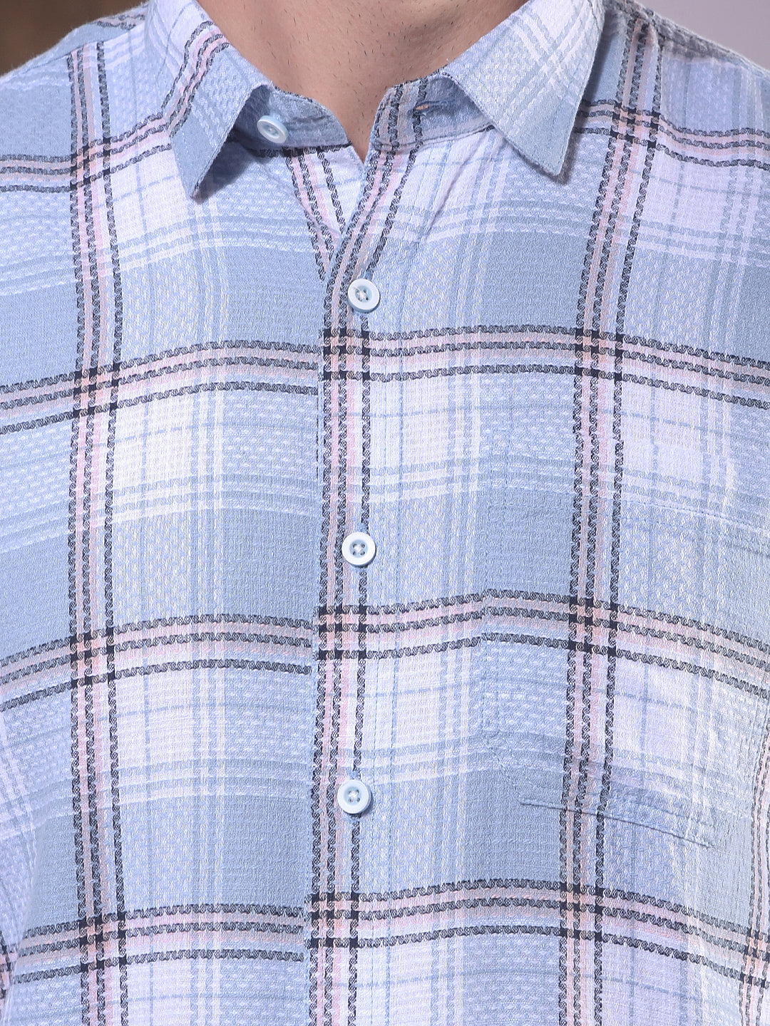 DONLAY CHECKED SKY BLUE SLIM-FIT CASUAL SHIRT