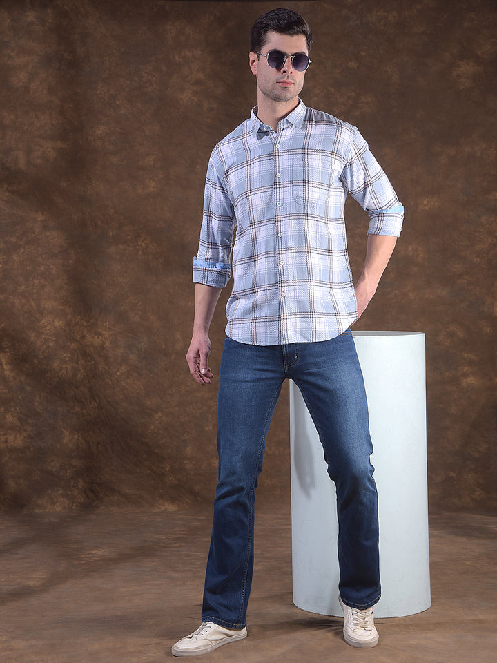 DONLAY CHECKED SKY BLUE SLIM-FIT CASUAL SHIRT