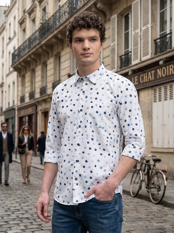 DONLAY WHITE PRINTED SLIM-FIT CASUAL SHIRT