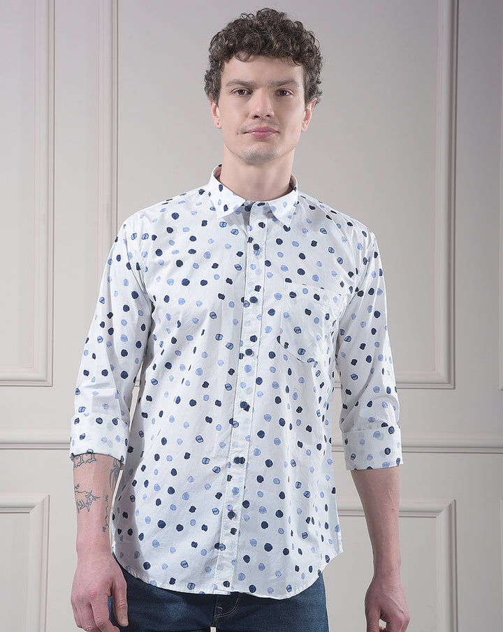 DONLAY WHITE PRINTED SLIM-FIT CASUAL SHIRT