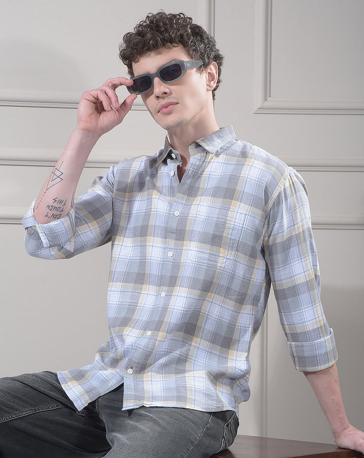 DONLAY GREY CHECKED SLIM-FIT CASUAL SHIRT