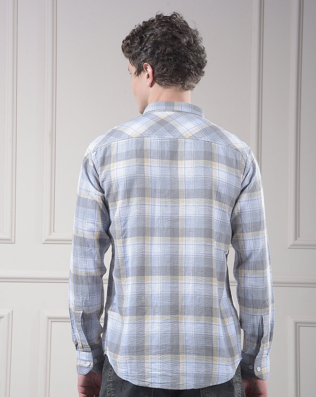 DONLAY GREY CHECKED SLIM-FIT CASUAL SHIRT