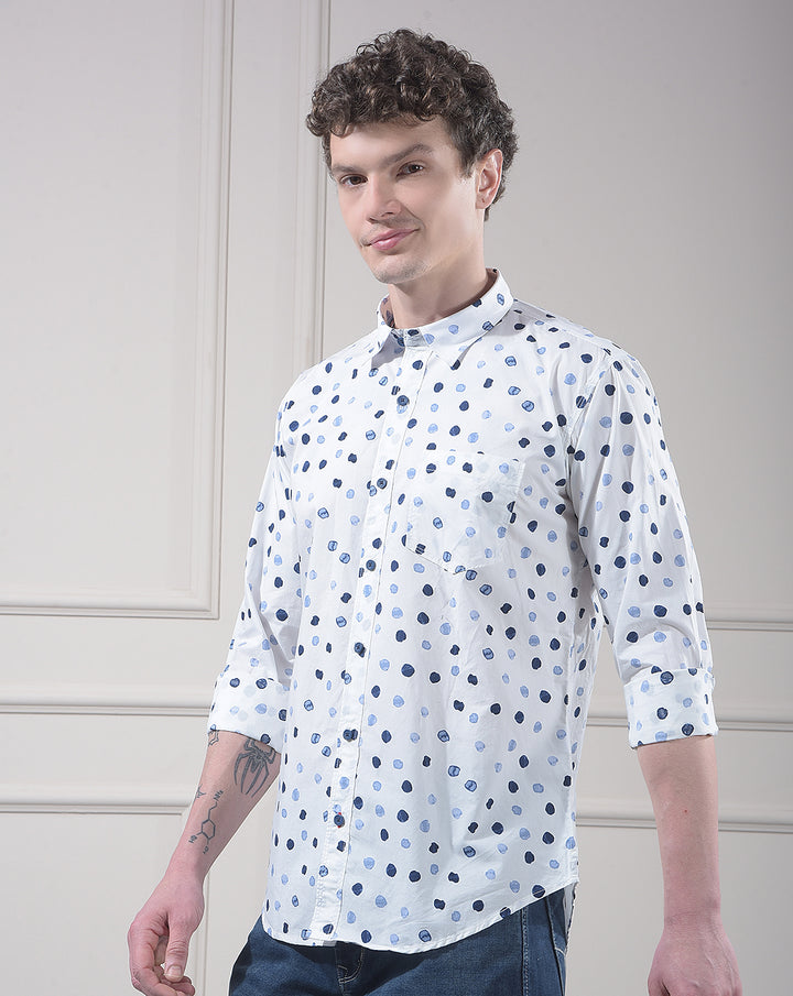 DONLAY WHITE PRINTED SLIM-FIT CASUAL SHIRT