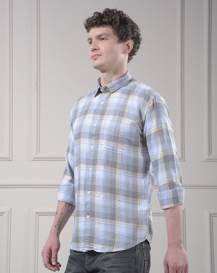DONLAY GREY CHECKED SLIM-FIT CASUAL SHIRT