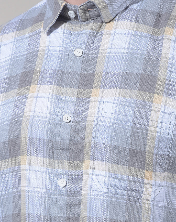 DONLAY GREY CHECKED SLIM-FIT CASUAL SHIRT