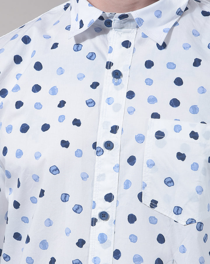 DONLAY WHITE PRINTED SLIM-FIT CASUAL SHIRT