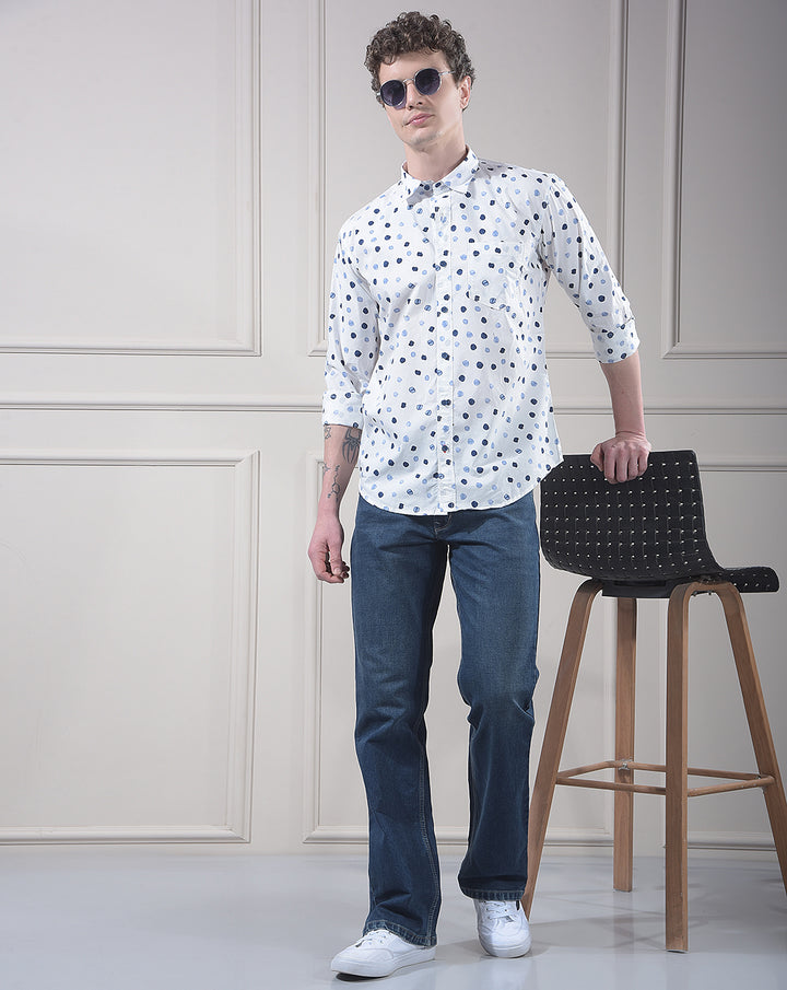 DONLAY WHITE PRINTED SLIM-FIT CASUAL SHIRT