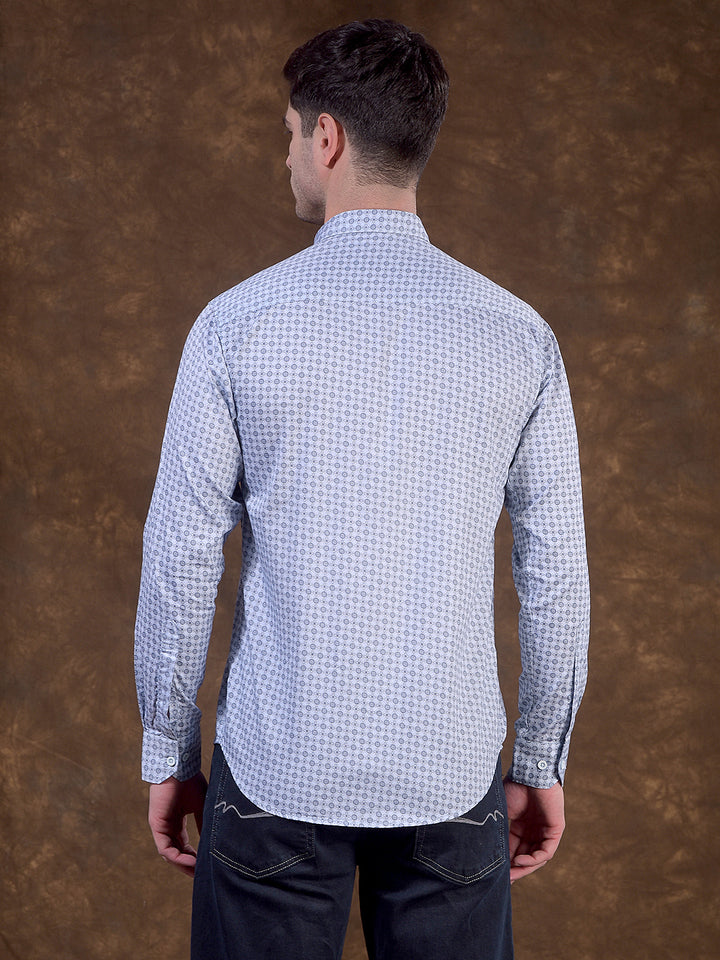 donlay ice blue polka dot slim-fit casual shirt