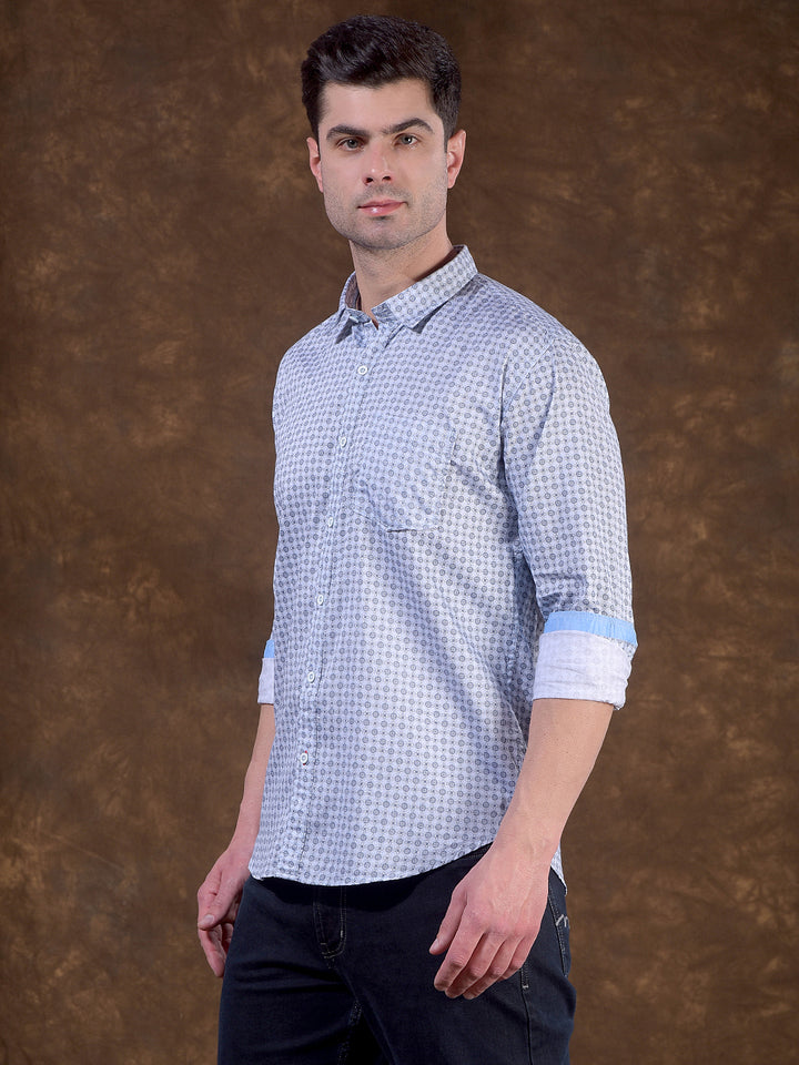 donlay ice blue polka dot slim-fit casual shirt