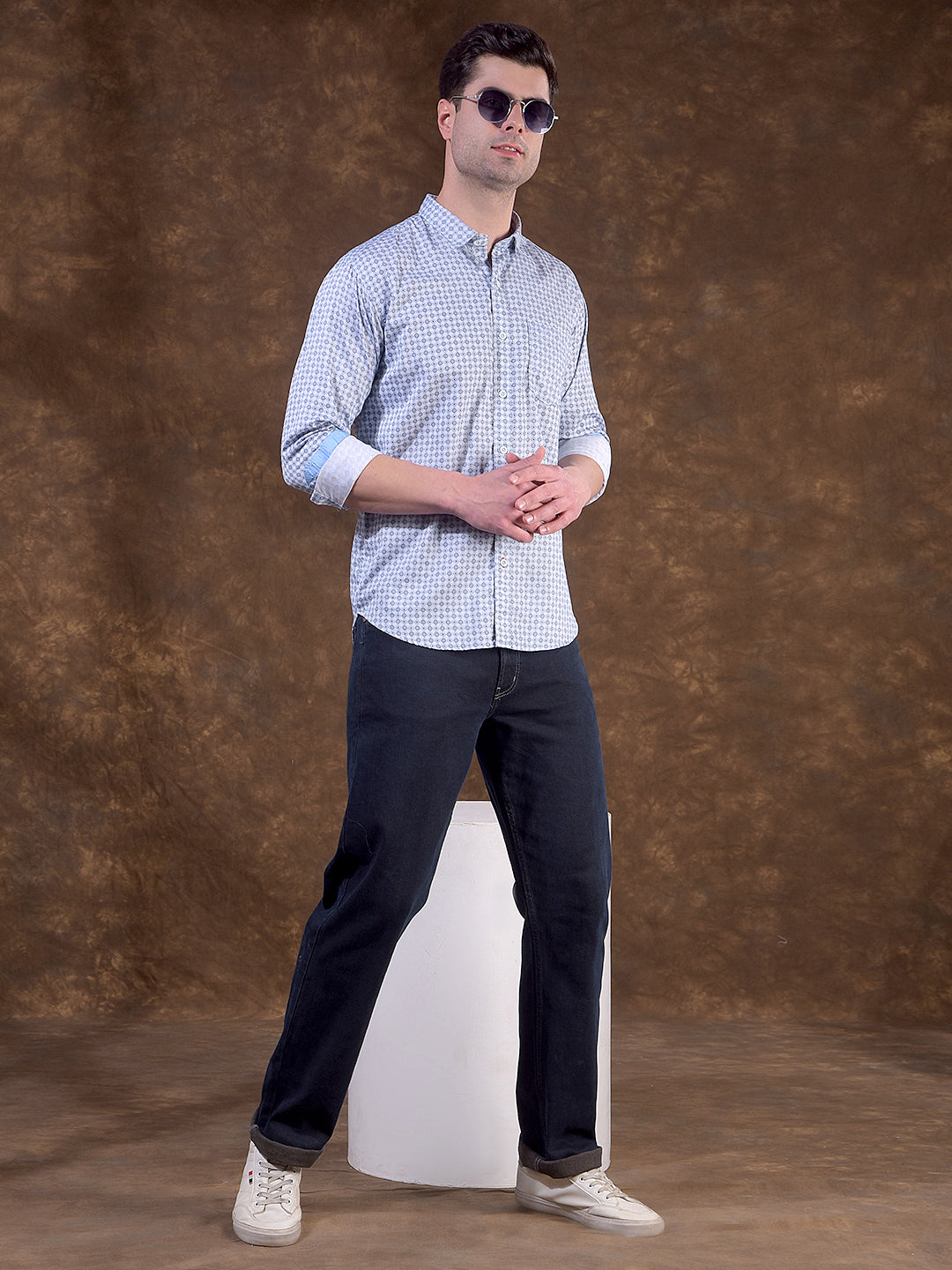 DONLAY ICE BLUE POLKA DOT SLIM-FIT CASUAL SHIRT