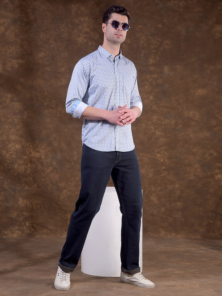 DONLAY ICE BLUE POLKA DOT SLIM-FIT CASUAL SHIRT