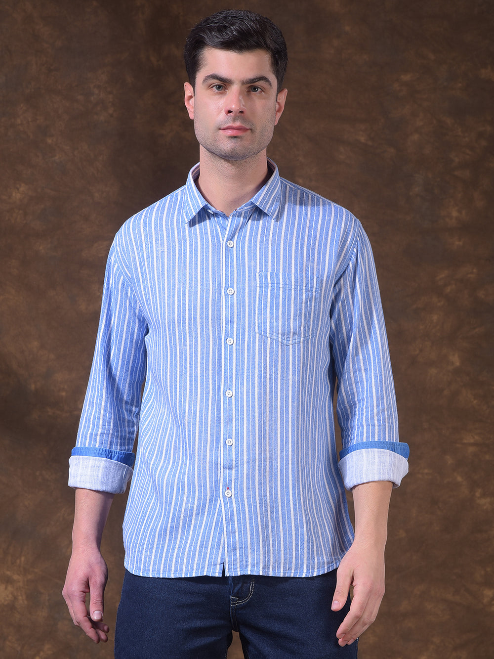 donlay blue striped slim-fit casual shirt