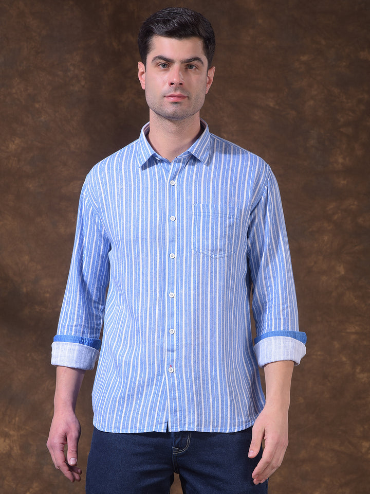 donlay blue striped slim-fit casual shirt