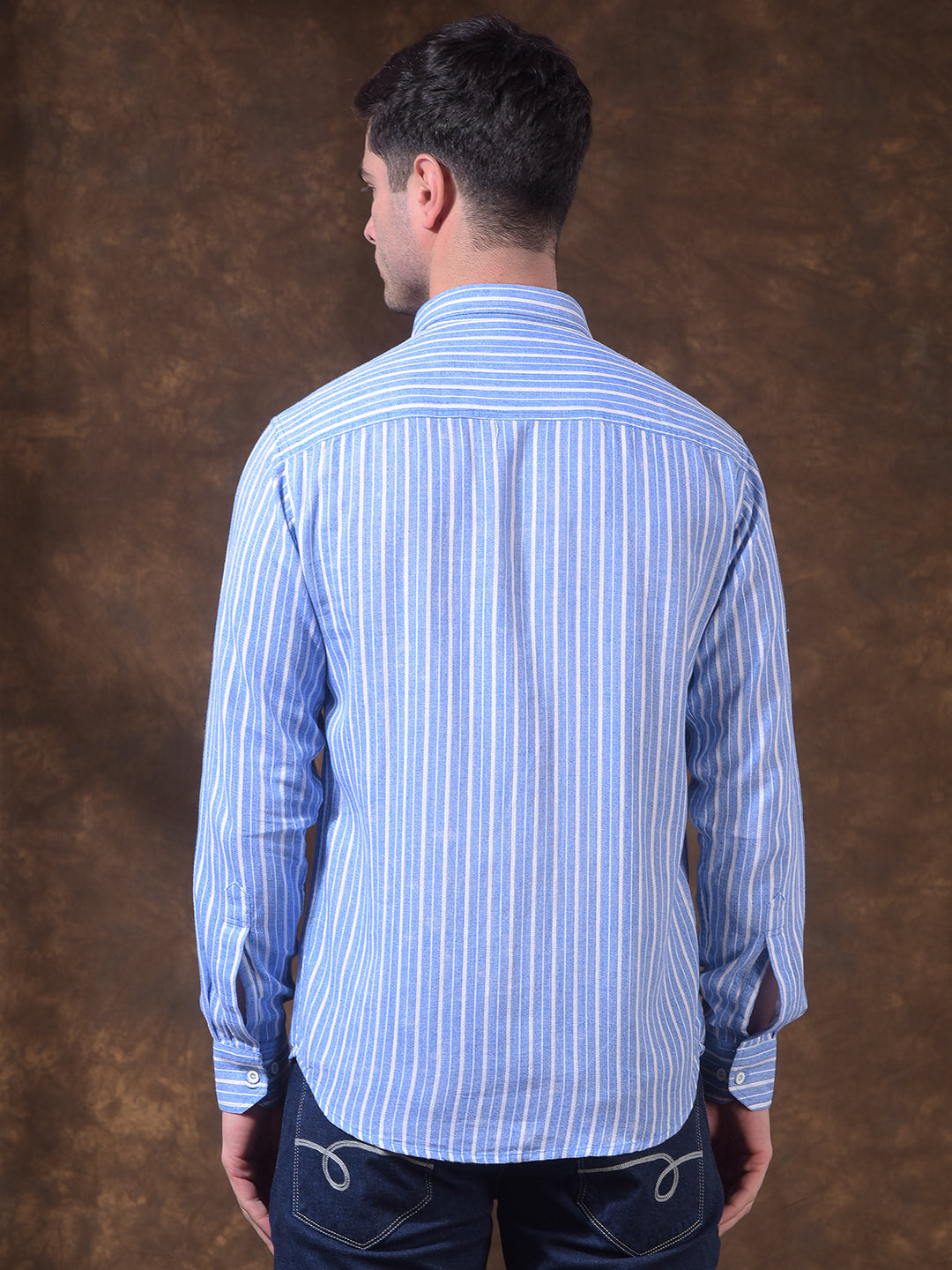 donlay blue striped slim-fit casual shirt