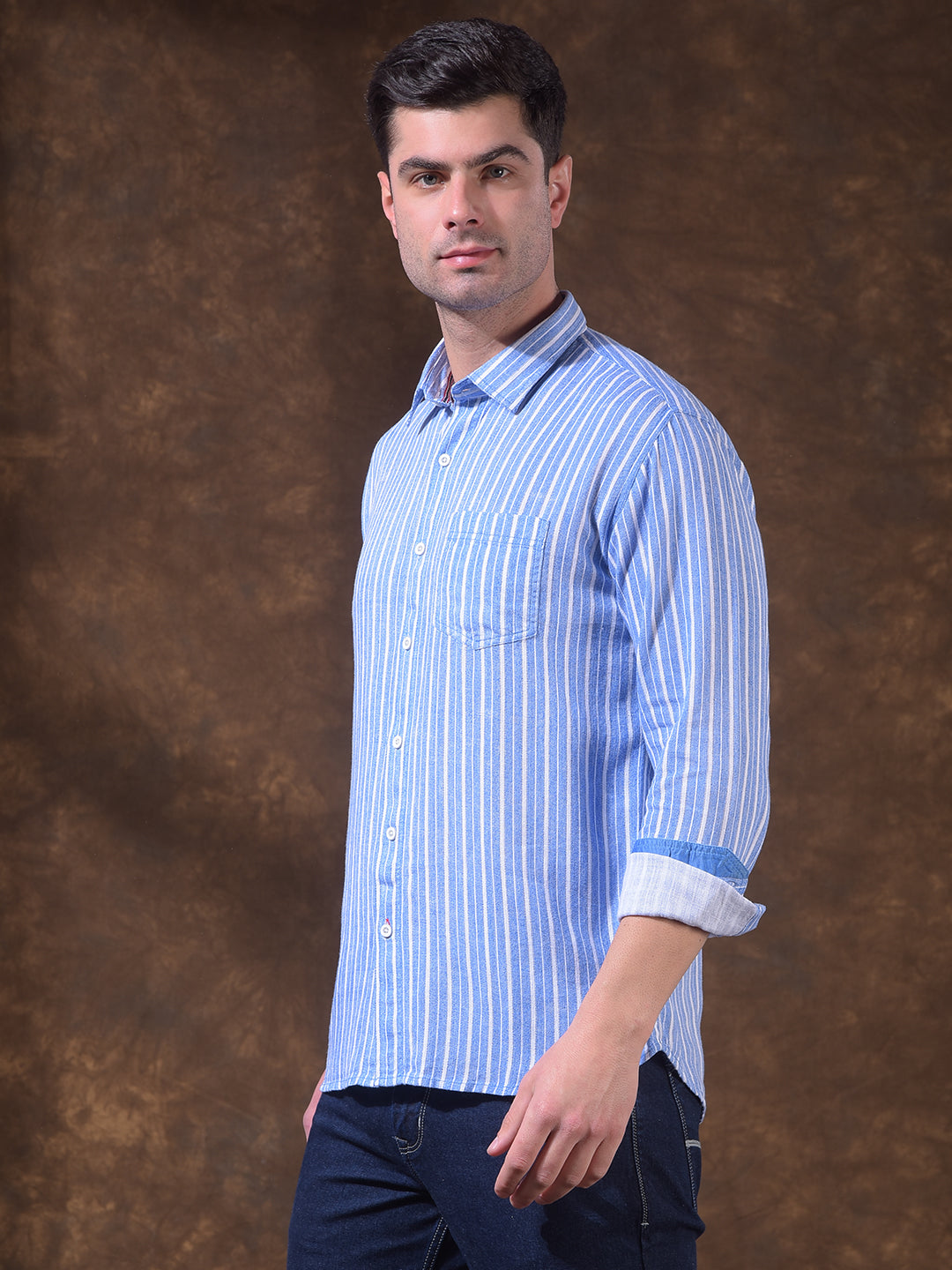 donlay blue striped slim-fit casual shirt