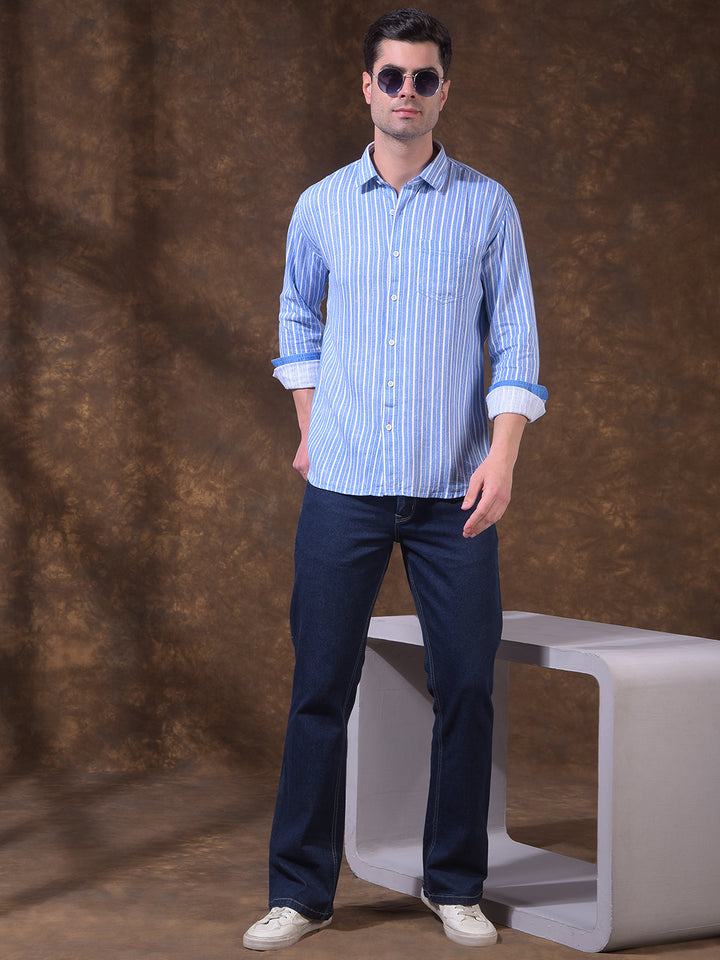 DONLAY BLUE STRIPED SLIM-FIT CASUAL SHIRT