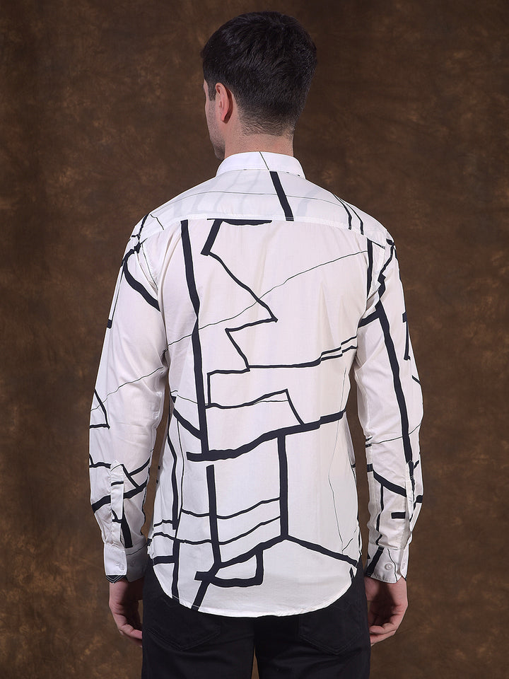 donlay white printed slim-fit casual shirt