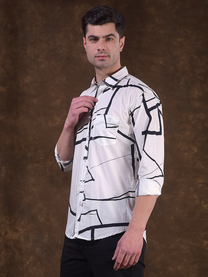 donlay white printed slim-fit casual shirt