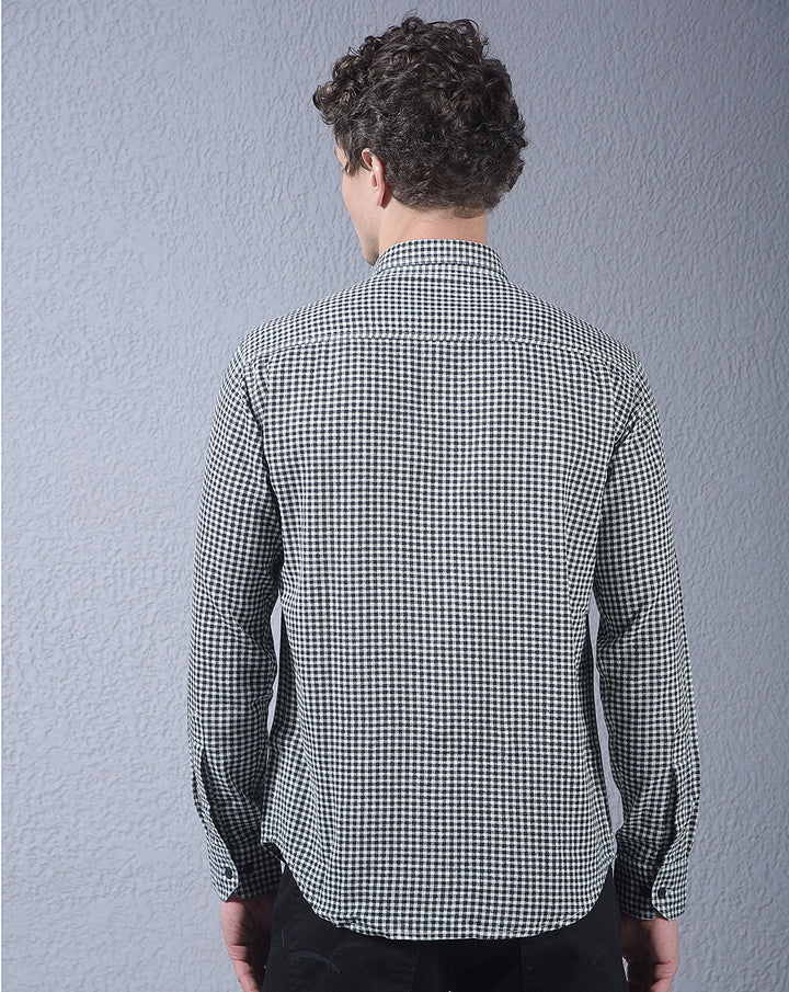donlay black checked slim-fit casual shirt