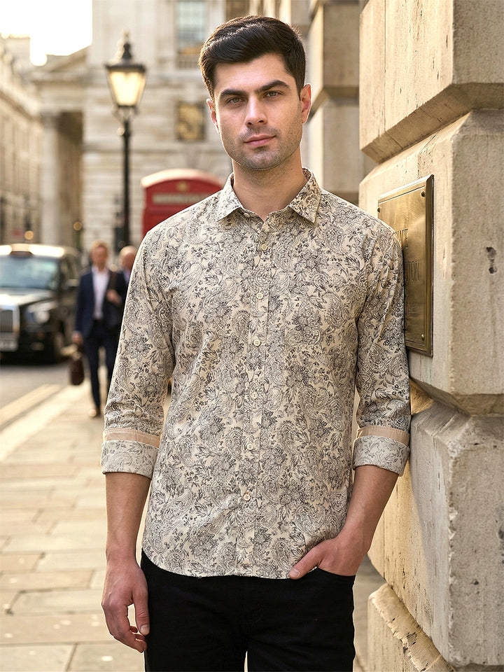 donlay green printed slim-fit casual shirt