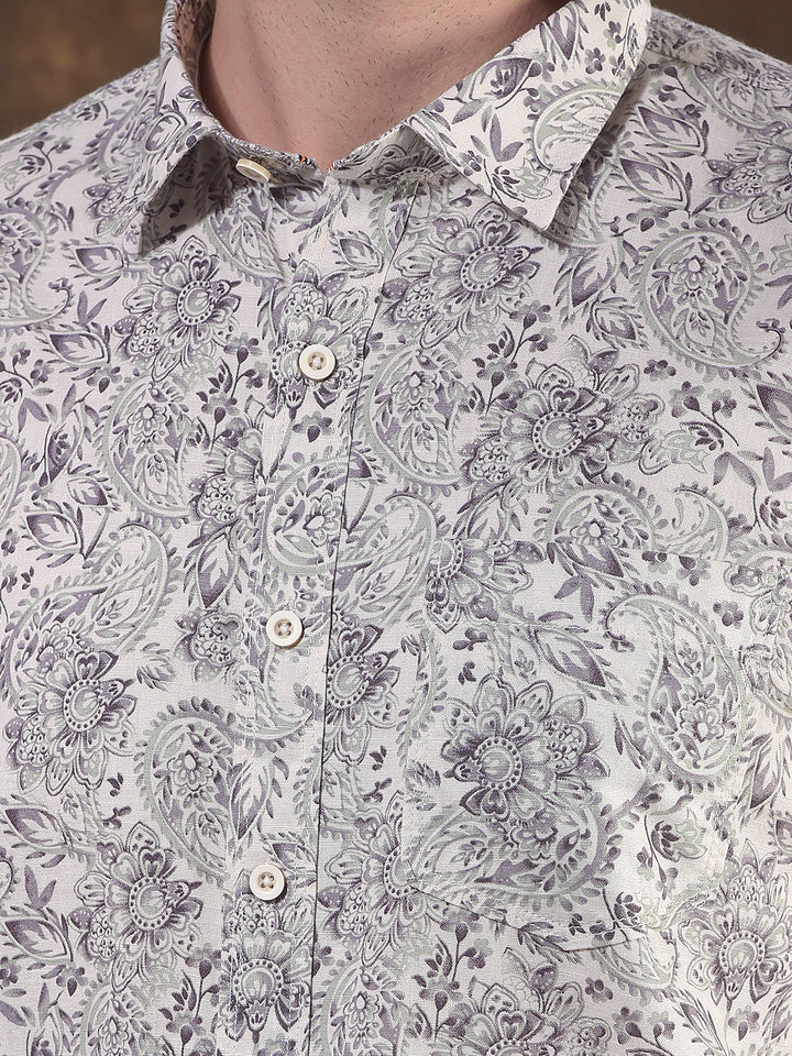 DONLAY GREEN PRINTED SLIM-FIT CASUAL SHIRT