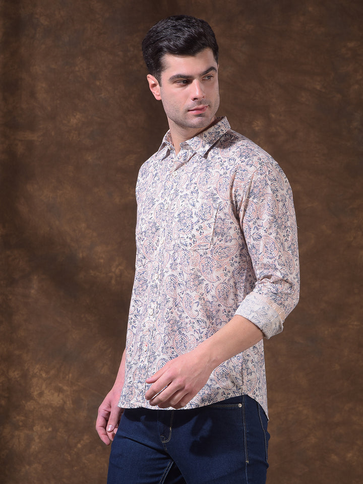 donlay peach printed slim-fit casual shirt