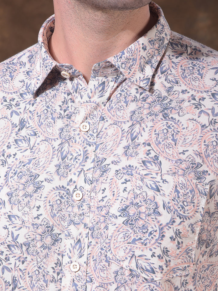 DONLAY PEACH PRINTED SLIM-FIT CASUAL SHIRT